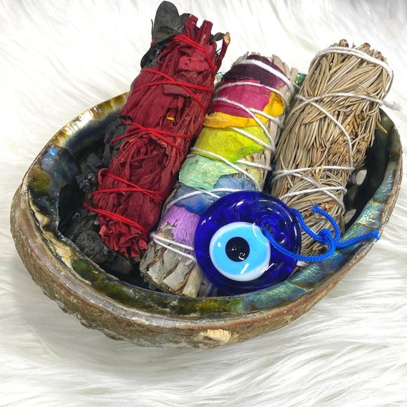 Sage Smudge Kit with 2 White Sage 4"  Pine Herb Bundle 4" Abalone Shell 5-6" inc - Picture 1 of 3